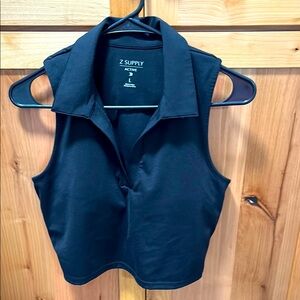 Z Supply Active Black Sleeveless Polo Crop Tank